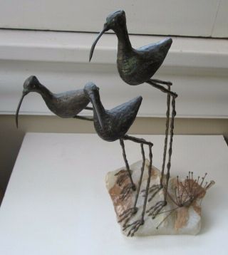 Curtis Jere mid century modern sculpture of Shorebirds with seagrass on stone 8