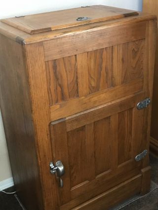 Antique Oak Ice Box,  3 Panels,  Hardware