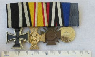 German Ww1 4 Medal Parade Bar 1914 Iron Cross,  Lippe Detmold,  Hindenburg,  9 Year