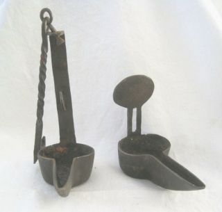 Cast Iron Betty Lamps Set Hanging Oil Lamp W Turned Hook
