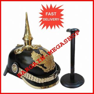 German Prussian Leather Pickelhaube Helmet Wwi Wwii Hat With Display Stand1