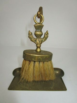 Vintage Mini Brass Fireplace Set Broom Dustpan Rare Unique Only 8 " Tall Cute
