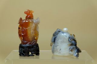 Two Chinese Agate Carving Snuff Bottle With Pearl Top.
