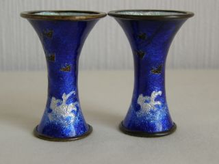 Finest Quality Miniature Antique Japanese Cloisonné Gu Vases - Signed