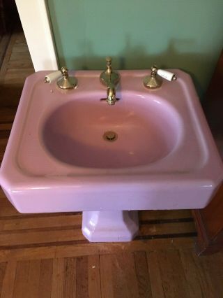 Antique Cast Iron Lavender Porcelain Pedestal Bath Sink