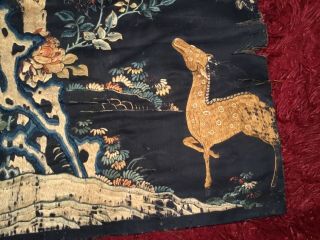 ANTIQUE 18th/ 19th c CHINESE QI ' ING EMBROIDERED PANEL EMBROIDERY CRANE & DEER 10