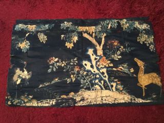 ANTIQUE 18th/ 19th c CHINESE QI ' ING EMBROIDERED PANEL EMBROIDERY CRANE & DEER 2