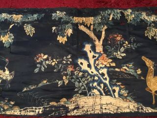 ANTIQUE 18th/ 19th c CHINESE QI ' ING EMBROIDERED PANEL EMBROIDERY CRANE & DEER 3