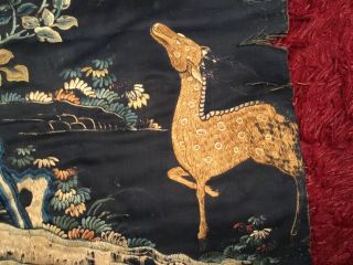 ANTIQUE 18th/ 19th c CHINESE QI ' ING EMBROIDERED PANEL EMBROIDERY CRANE & DEER 4