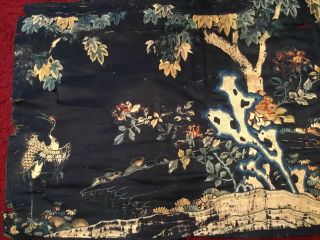 ANTIQUE 18th/ 19th c CHINESE QI ' ING EMBROIDERED PANEL EMBROIDERY CRANE & DEER 5