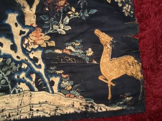 ANTIQUE 18th/ 19th c CHINESE QI ' ING EMBROIDERED PANEL EMBROIDERY CRANE & DEER 7