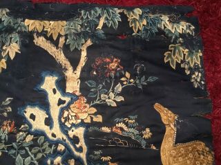 ANTIQUE 18th/ 19th c CHINESE QI ' ING EMBROIDERED PANEL EMBROIDERY CRANE & DEER 8