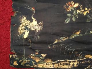 ANTIQUE 18th/ 19th c CHINESE QI ' ING EMBROIDERED PANEL EMBROIDERY CRANE & DEER 9