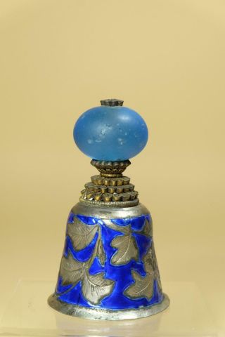 Qing Chinese Enamel Bell With Blue Glass Hat Finial.