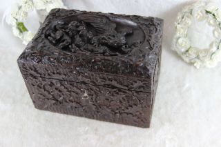 Antique BLACK FOREST wood hand carved Dragon religious humidor cigar cave box 3