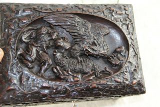 Antique BLACK FOREST wood hand carved Dragon religious humidor cigar cave box 4