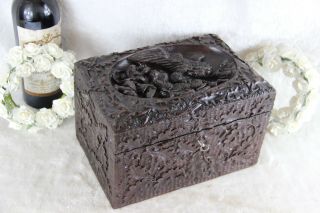 Antique BLACK FOREST wood hand carved Dragon religious humidor cigar cave box 5