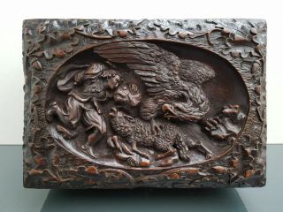 Antique BLACK FOREST wood hand carved Dragon religious humidor cigar cave box 8