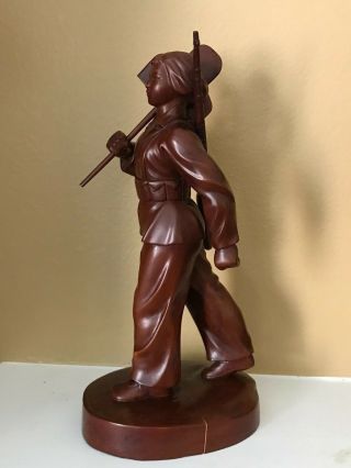 Rare - Chinese Cultural Revolution Era Wood Carved Female Practice Shooting Statue 2