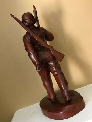 Rare - Chinese Cultural Revolution Era Wood Carved Female Practice Shooting Statue 3