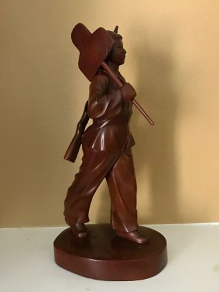 Rare - Chinese Cultural Revolution Era Wood Carved Female Practice Shooting Statue 5