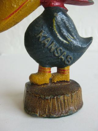 Antique 30 ' s KANSAS UNIVERSITY JAYHAWK CAST IRON COLD PAINT MASCOT FIGURINE Vtg 4