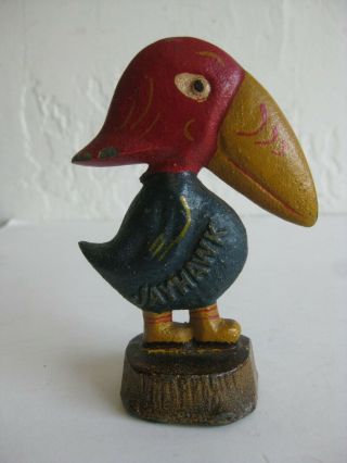 Antique 30 ' s KANSAS UNIVERSITY JAYHAWK CAST IRON COLD PAINT MASCOT FIGURINE Vtg 5