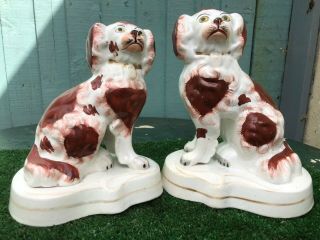 Pair Mid 19thc Staffordshire Spaniel Dogs With Separate Front Legs C1840