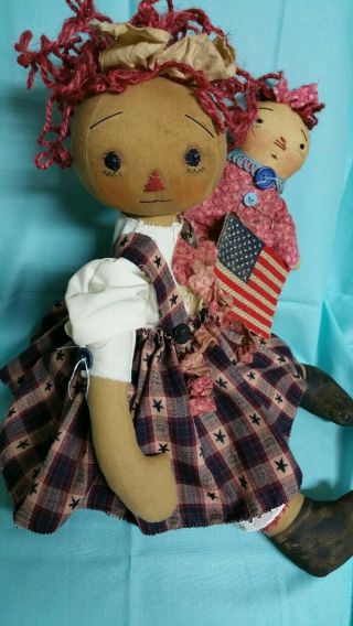 Primitive Folk Art Raggedy Ann Patriotic Doll/americana Annie And Her Doll