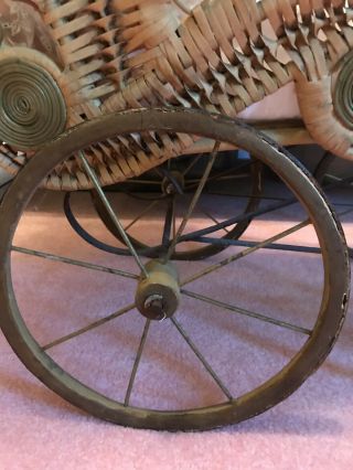 Vintage Antique Baby Doll Carriage Wicker And Iron 8