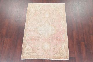 Antique Geometric Muted Pink &Coral Persian WORN PILE Distressed Rug Carpet 3x5 2