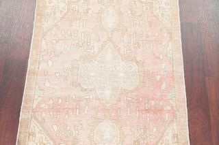 Antique Geometric Muted Pink &Coral Persian WORN PILE Distressed Rug Carpet 3x5 3