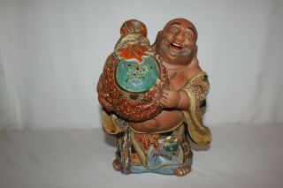 Antique Vintage Satsuma Kutani Japanese Happy Laughing Buddha Statue Figurine