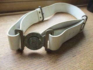 Cold War British Army White Waist Belt With Brass Buckle
