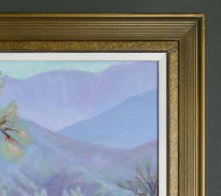 Vintage CALIFORNIA DESERT LANDSCAPE Impressionist Oil Painting Framed Blue 4