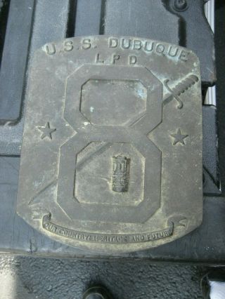 U.  S.  S.  Dubuque Navy Ship Brass Plaque Lpd - 8 Our Country Heritage And Future.