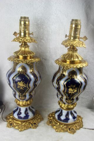 Pair Xl French Vieux Paris Porcelain Lamps