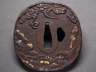 Signed TSUBA 18 - 19th C Japanese Edo Antique Koshirae fitting “ONI“ d798 6