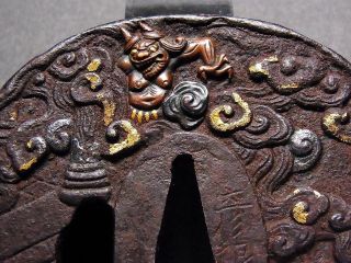 Signed TSUBA 18 - 19th C Japanese Edo Antique Koshirae fitting “ONI“ d798 8