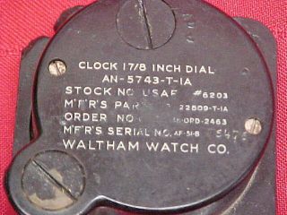 ca 1951 USAF Waltham 8 Days Aircraft Clock; 1 7/8 Dial; AN - 5743 - T - 1A 5