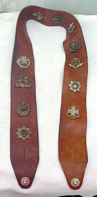 11 Wwi British Cap Badges Mounted On Strap Cornwall Welsh Notts & Derby