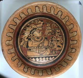 Pre Columbian Mayan Aztec Pottery Antique Hand Painted Form Tripod Bowl