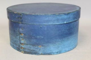 Great 19th C Round Shaker Type Pantry Box Fantastic Dark Blue Paint Over Blue