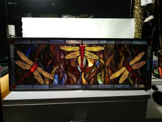 Vintage Stained Glass Dragonfly Window Transom Picture Jewel 28 " 1/4x10 " 1/2x1/4 "