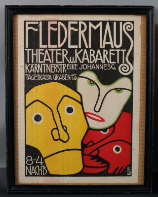 Rare Antique Secessionist Fledermaus Kabarett Weiner Werkstatte Handbill Poster
