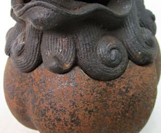 F919: Chinese incense burner of heavy iron of foo dog statue with name of an era 3