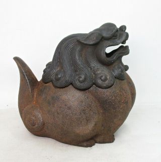 F919: Chinese incense burner of heavy iron of foo dog statue with name of an era 4