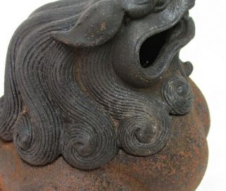 F919: Chinese incense burner of heavy iron of foo dog statue with name of an era 5