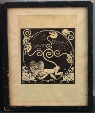 Rare Antique Weiner Werkstatte Handbill Poster Secessionist Cabaret Fledermaus