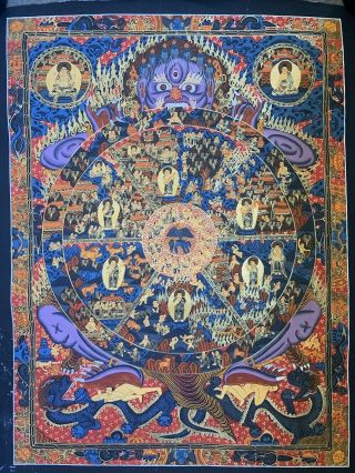 Masterpiece Handpainted Tibetan Wheel Of Life Thangka Painting Chinese Buddha